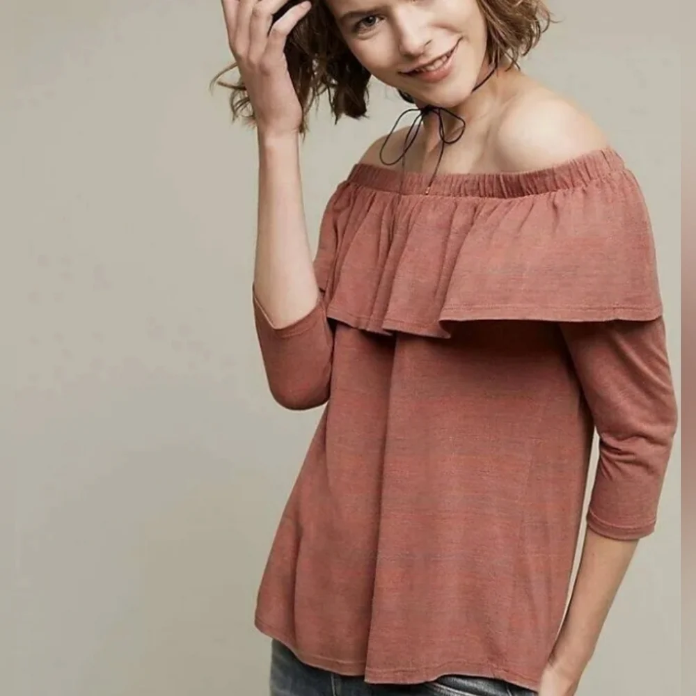 Red Blue Heathered Ruffled Top - Medium - Picture 1 of 3